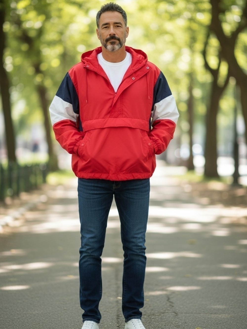 Forever 21 Vintage Style Red Colorblock Hooded Windbreaker